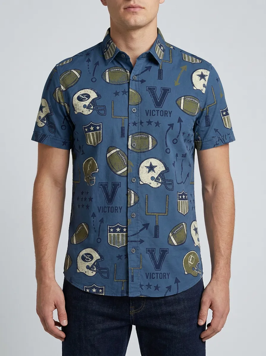 Men's American Football Lover Helmet Victory Printed Button-Down Shirt