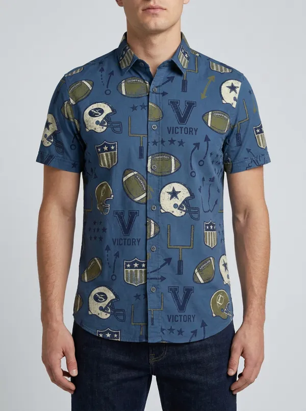 Men's American Football Lover Helmet Victory Printed Button-Down Shirt
