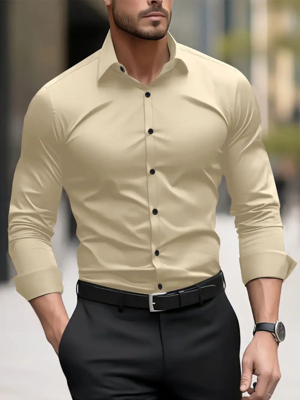 Men's Slim-Fit Long-Sleeve Shirt With Modern Cut And Elegant Accents