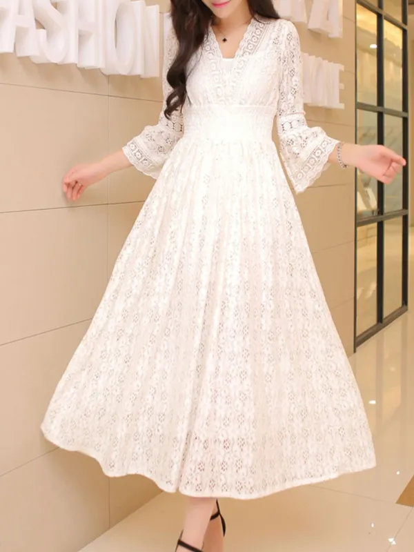 Lace Three Quarter Sleeve Midi Dress