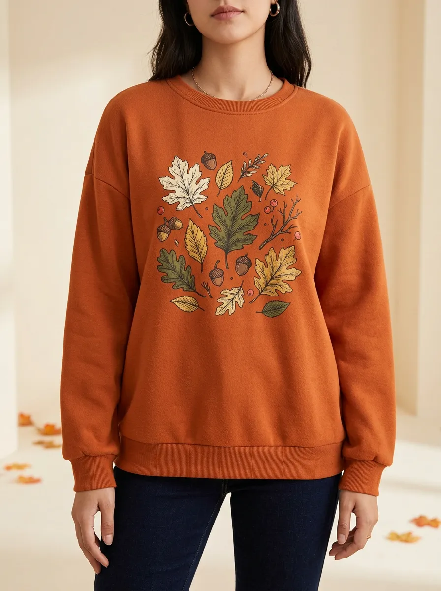 Textured Printed Acorn Graphic Sweatshirt