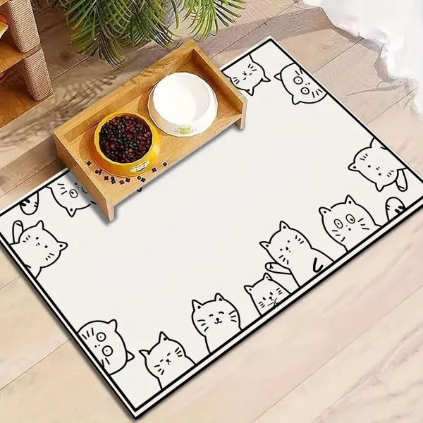 Cute Line Art Cat Feeding Mat