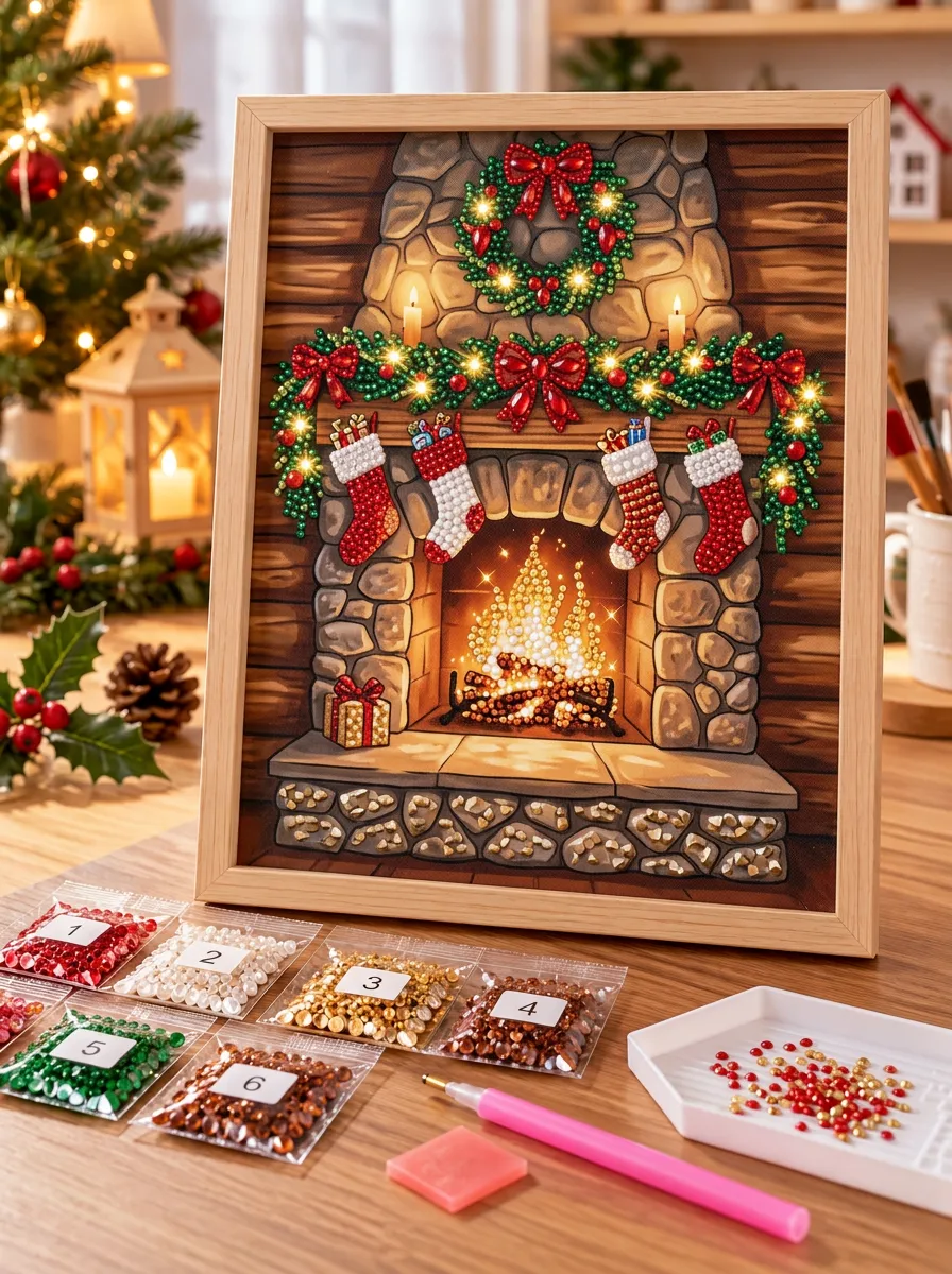 Fireplace Stockings Lighted Christmas DIY Diamond Painting Kit
