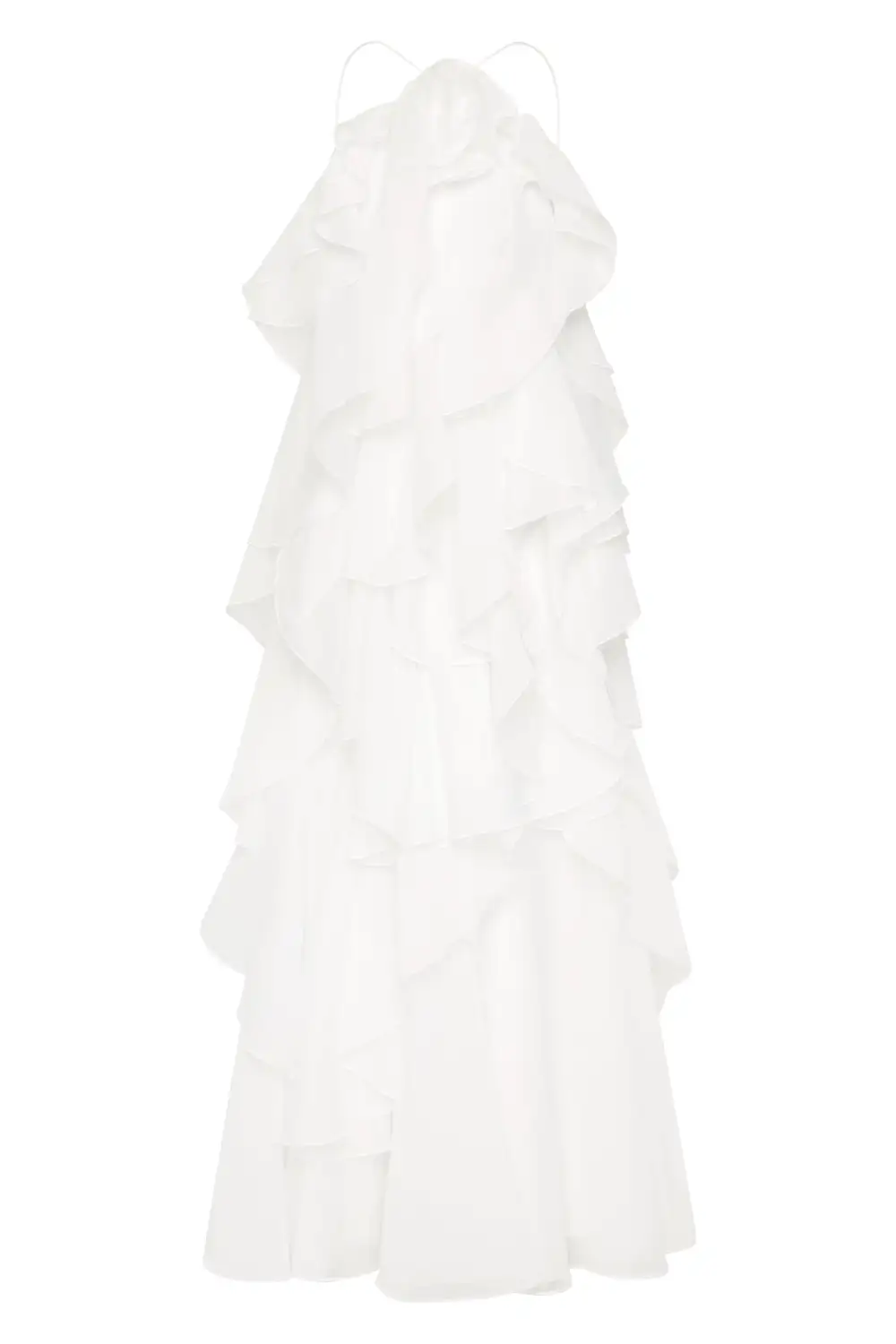 3D Flower Halter Neck Frill Maxi Dress