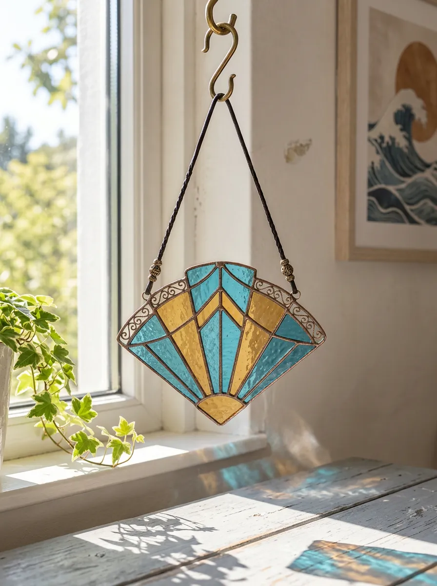 Art Deco Fan Stained Glass Suncatcher Hanging Ornament