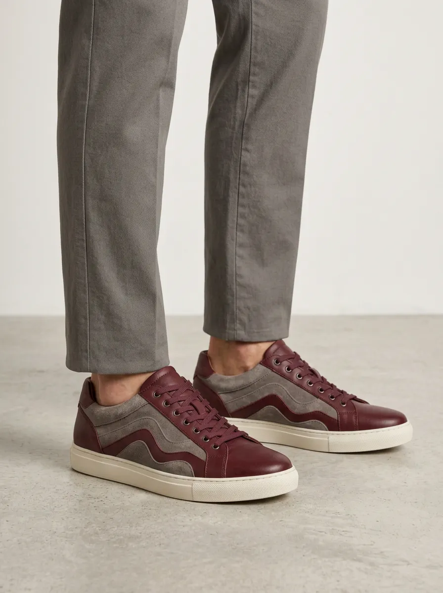 Men's Casual Suede Wavy Pattern Print Sneakers