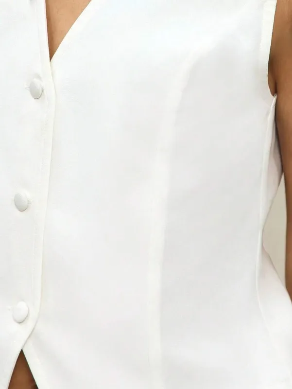 White Knit Button Front Metal Vest