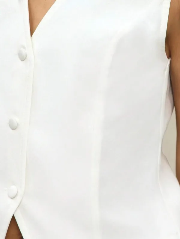 White Knit Button Front Metal Vest