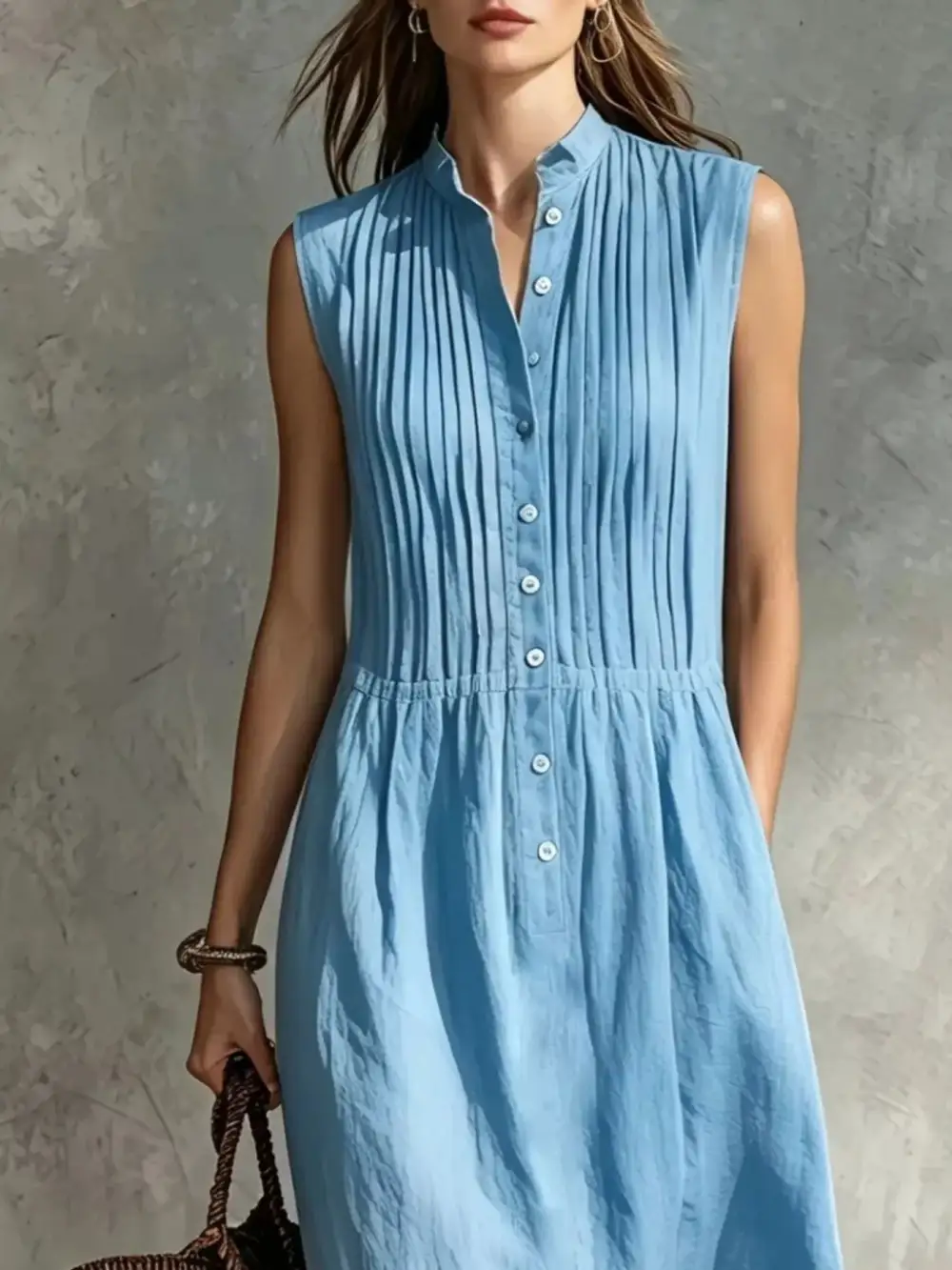 Sleeveless Button Front Midi Dress