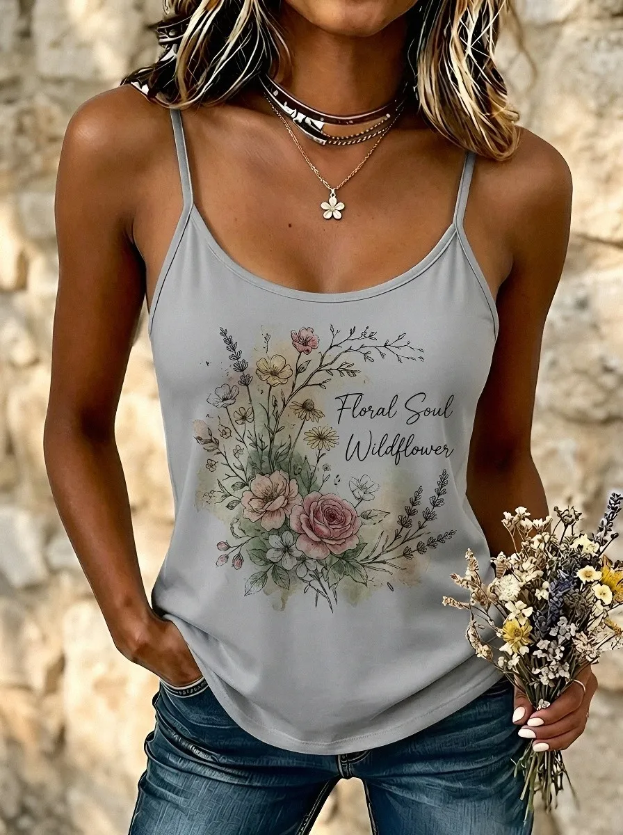 Women's Floral Soul Wildflower Watercolor Printed Tank Top