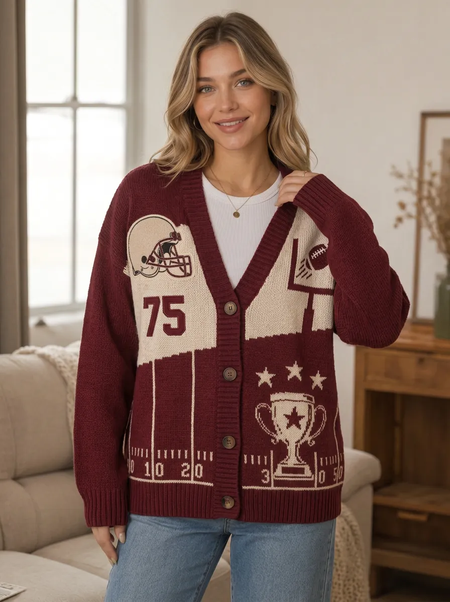 Women's Dynamic Gridiron Helmet Trophy Ball Knit Cardigan