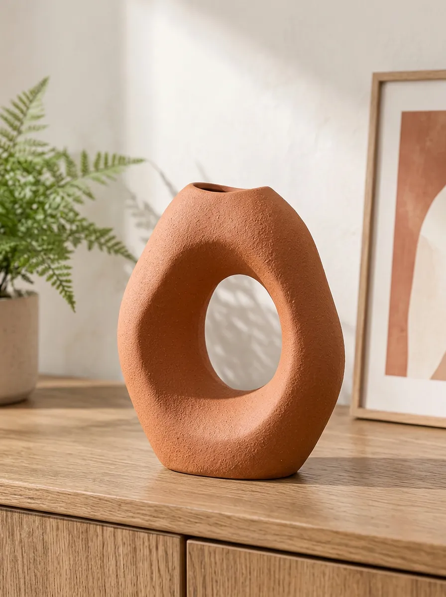 Modern Minimalist Boho Terracotta Textured Hollow Vase