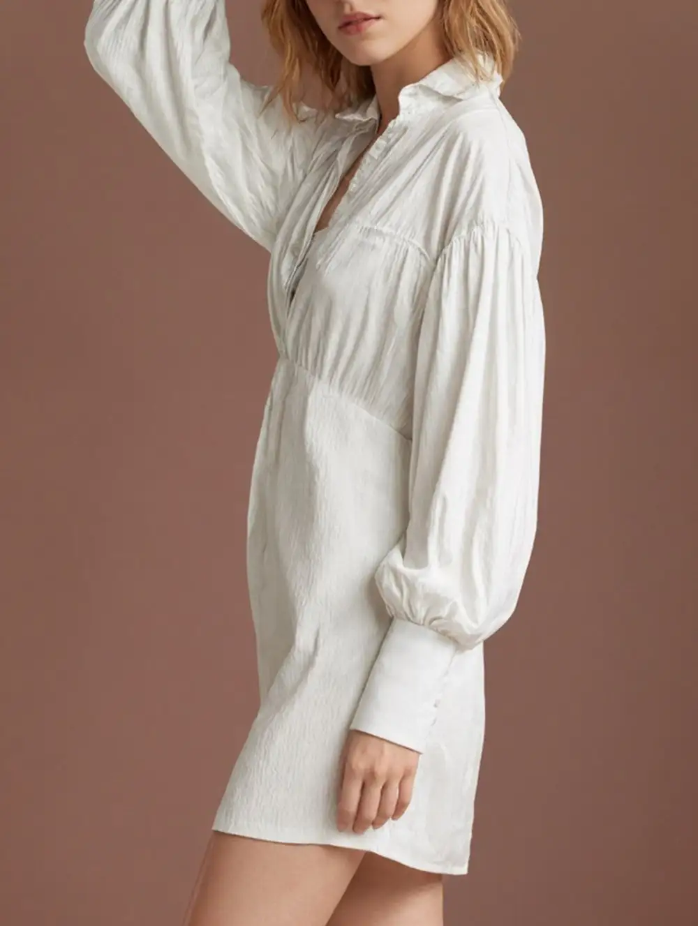 Satin Puff Sleeve Loose Mini Dress