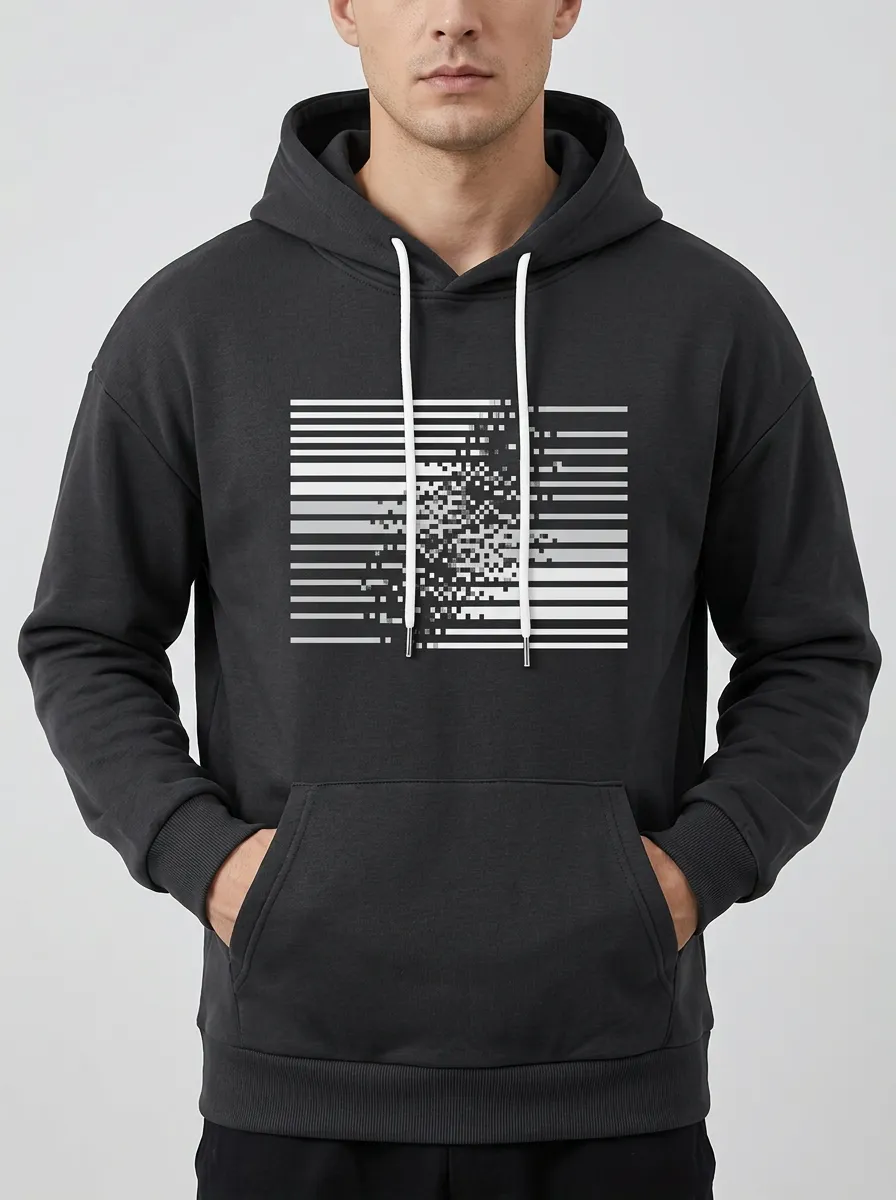 Men's Abstract Tech Glitch Pixel Print Hoodie