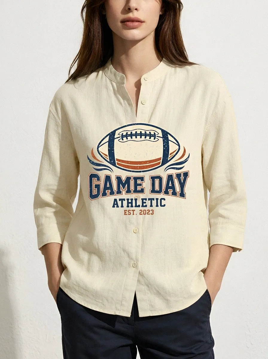Women's Football Lover Game Day Athletic Printed Button-up Shirt