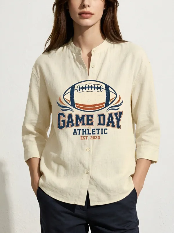 Women's Football Lover Game Day Athletic Printed Button-up Shirt
