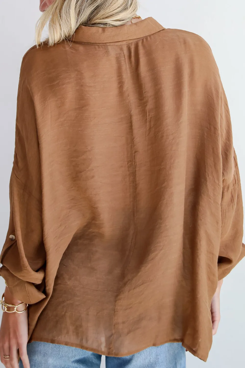Slight Stretch Button-Up Blouse