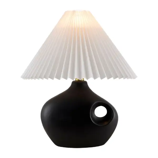 Linen Shade Pleated Ceramic Linen Stone Table Lamp