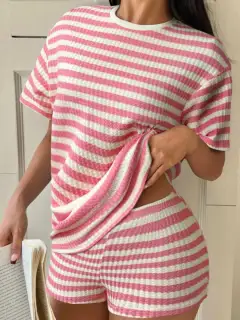 Easygoing Refined Striped Top and Shorts Matching Set