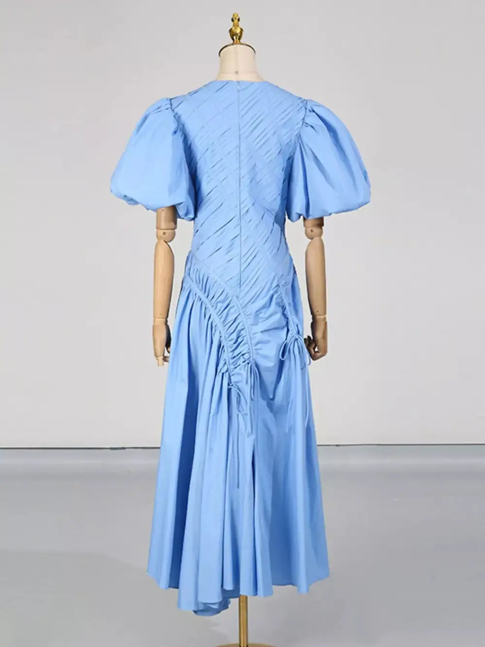 Puff Sleeve Ruched Midi Dress