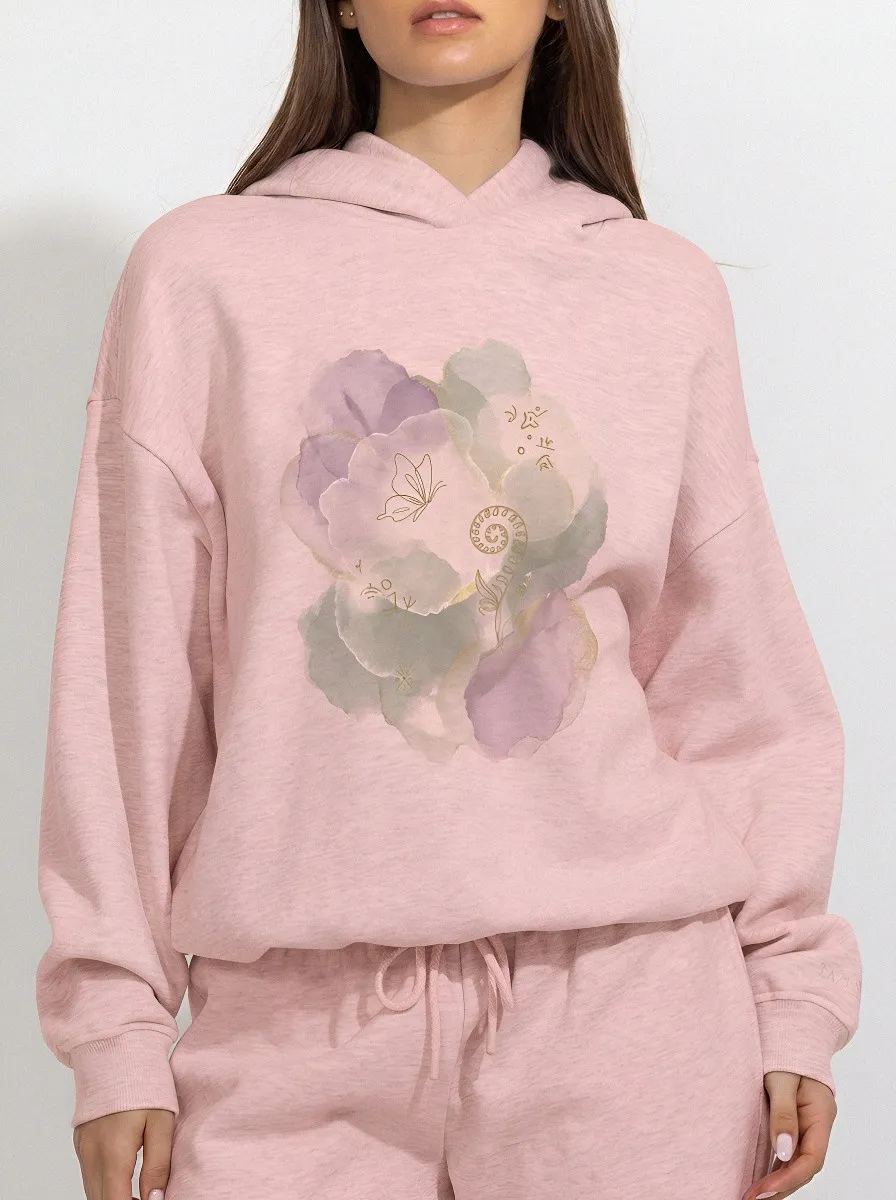 Women's Watercolor Butterfly Fern Printed Hoodie
