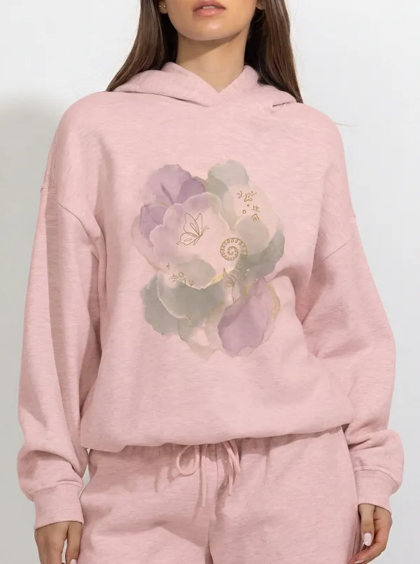 Women's Watercolor Butterfly Fern Printed Hoodie