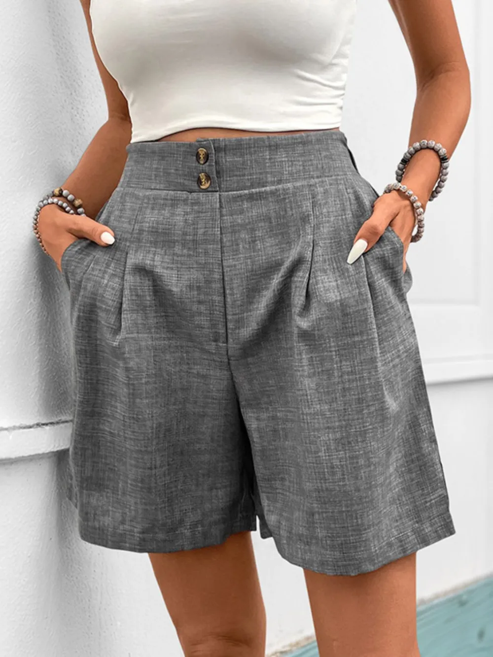 Casual Simple Pocket Detail Shorts