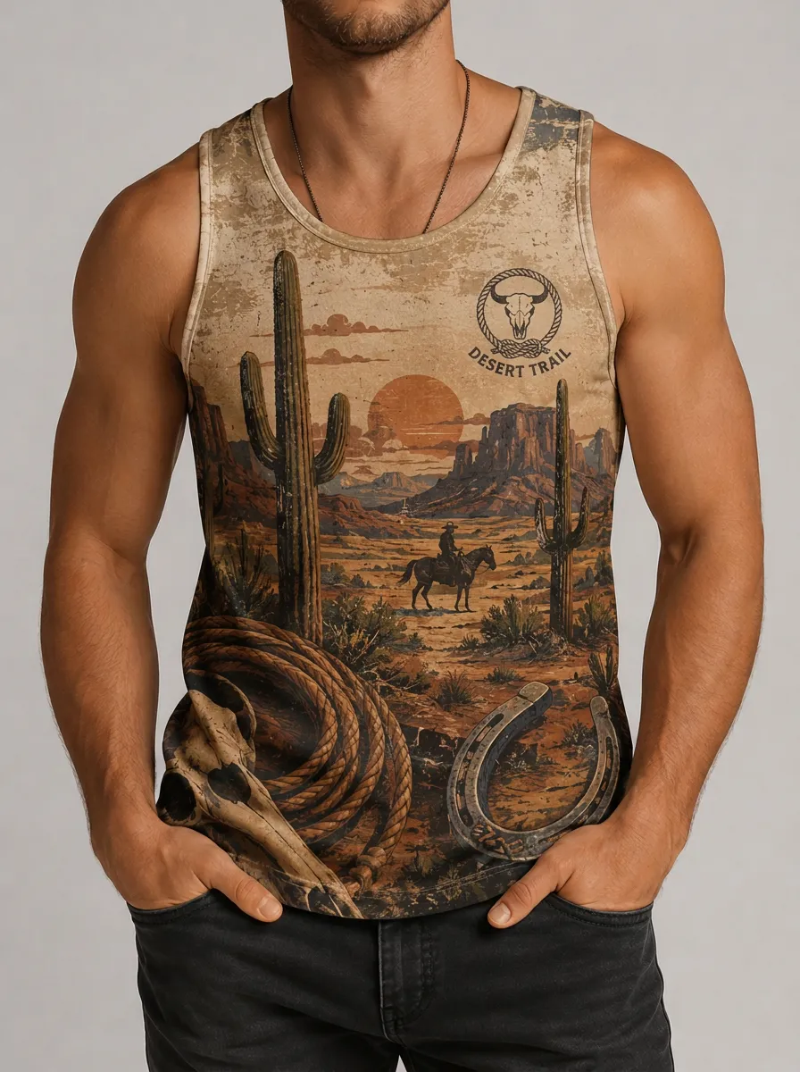 Men's Emblem Detail Desert Trail Graphic Tank Top