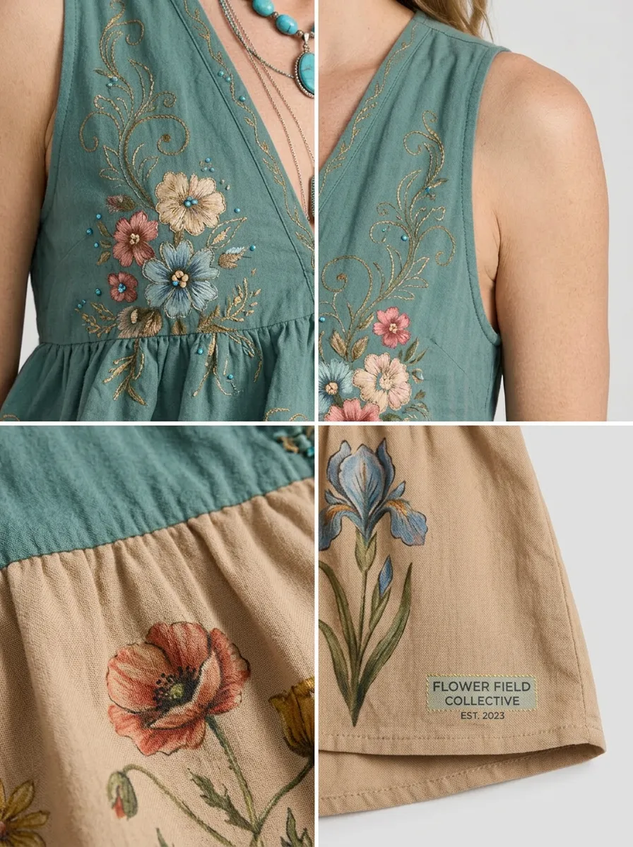 Women's Boho Floral Vintage Wildflower Printed Sleeveless Top