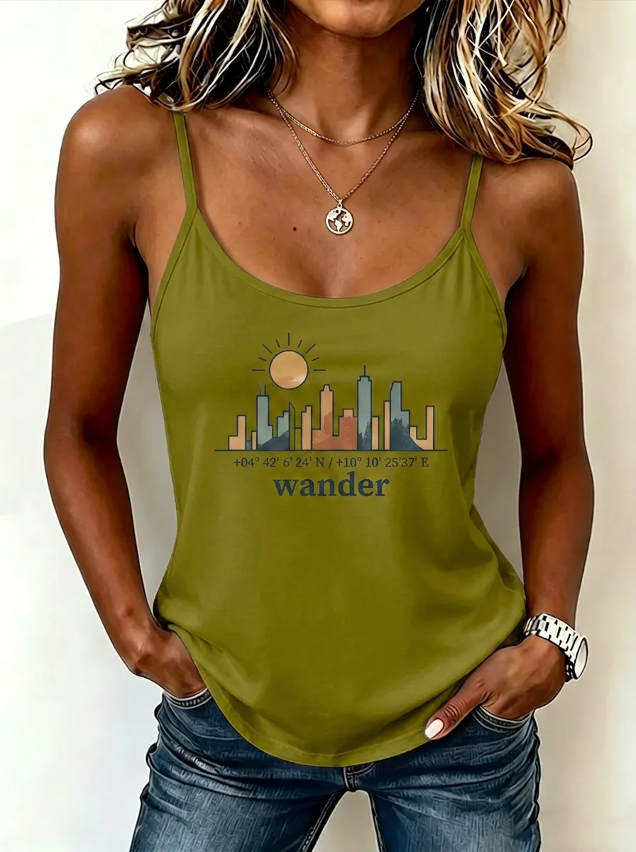 Wander Travel Lover City Skyline Sun Tank Top