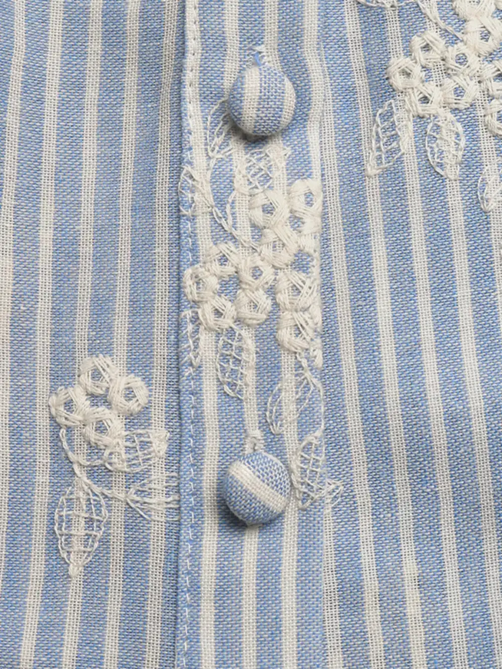 Striped Embroidered Ruffle Sleeve Blouse