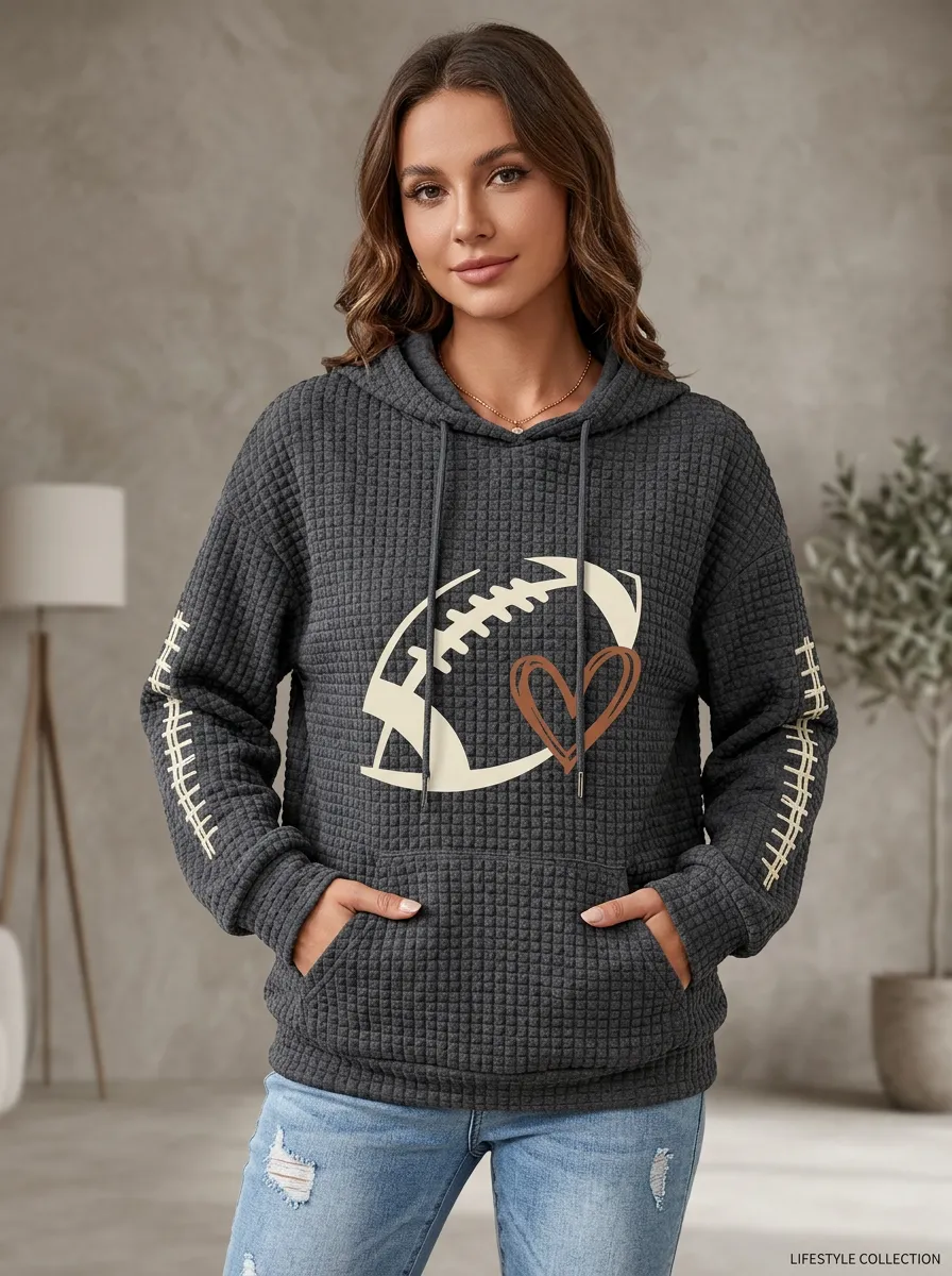 Women's Classic Gridiron Heart Graphic Waffle Hoodie