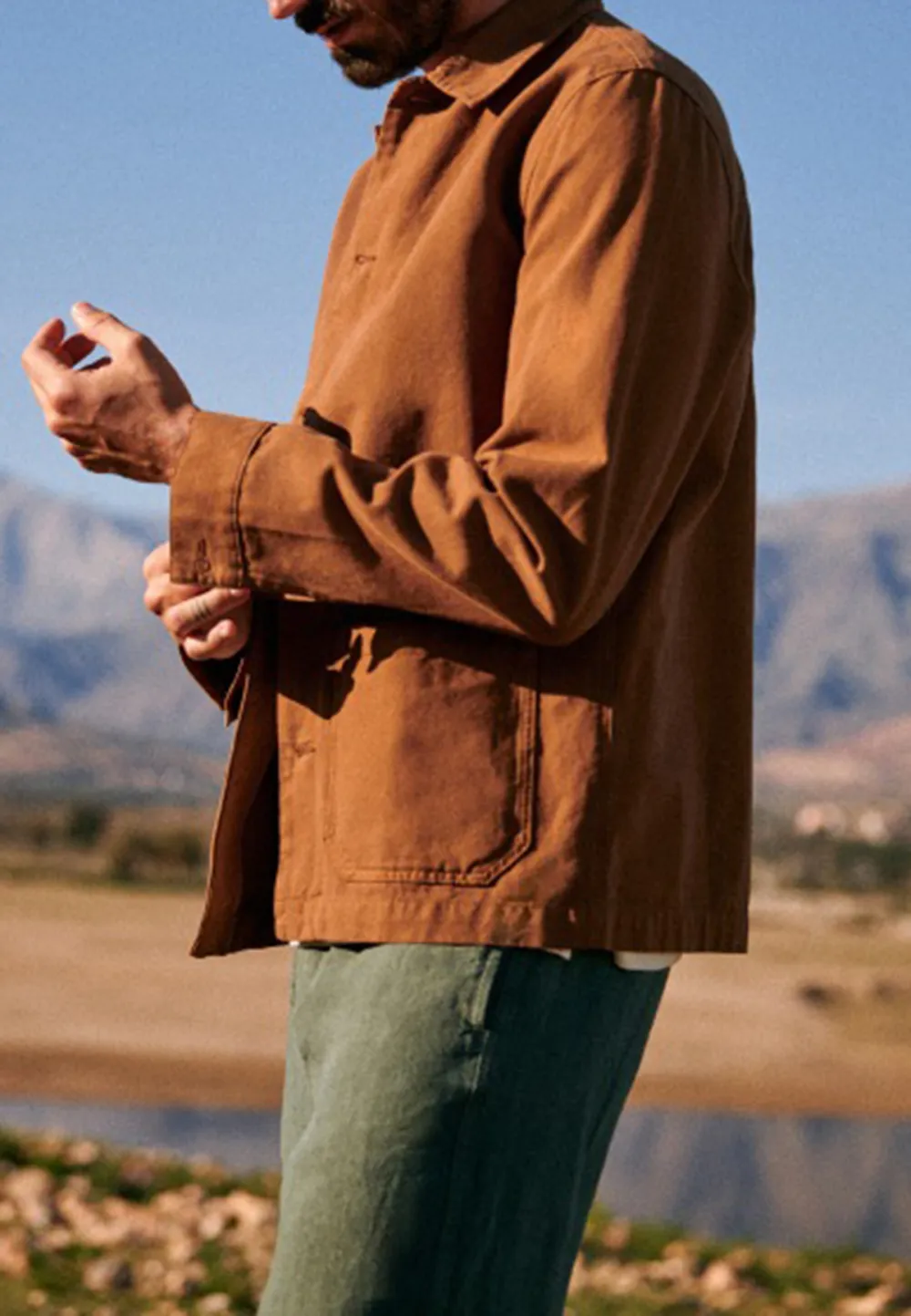 Light Brown Cotton Blend Button Front Chore Jacket