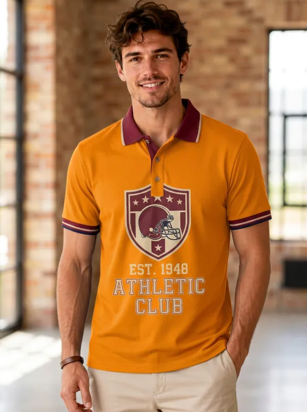 Men's Classic Gridiron Helmet Shield Polo Shirt