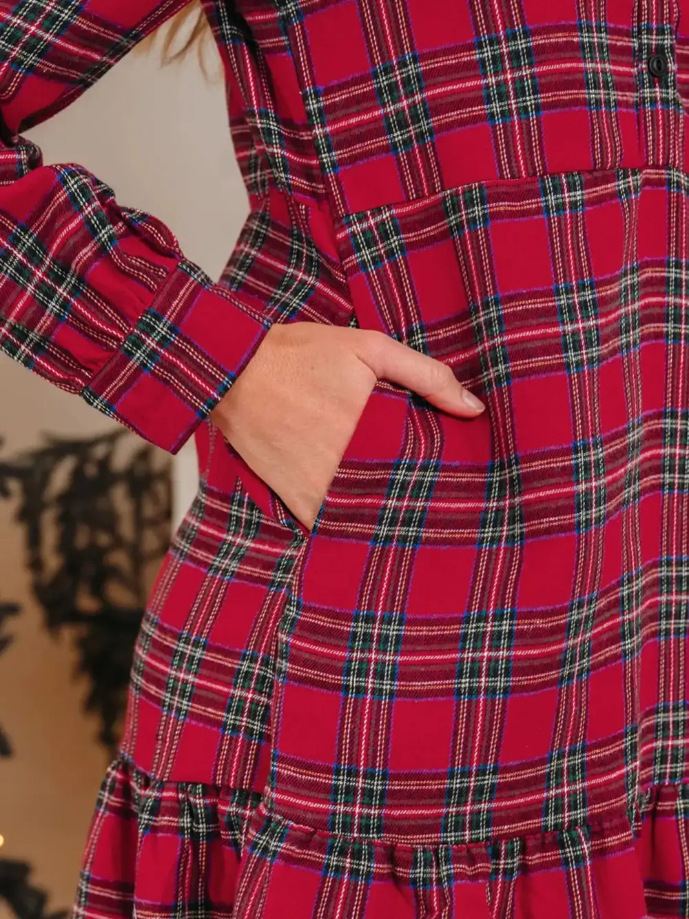 Plaid Half Button Ruffle Mini Dress