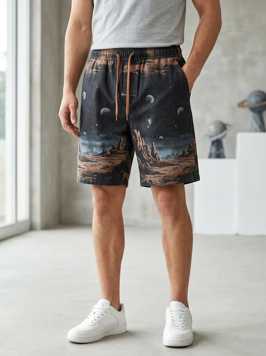 Men's Space Explorer Mars Landscape Drawstring Shorts