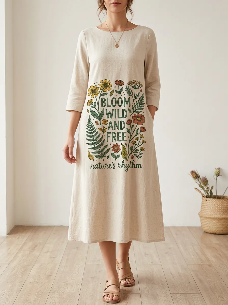 Nature Lover Bloom Wild Floral Linen Dress