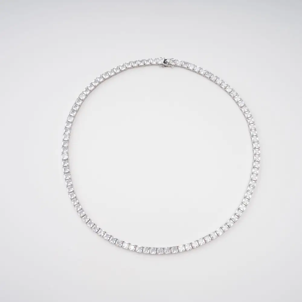 Silver Tone Square Cut Crystal Embellished Necklace