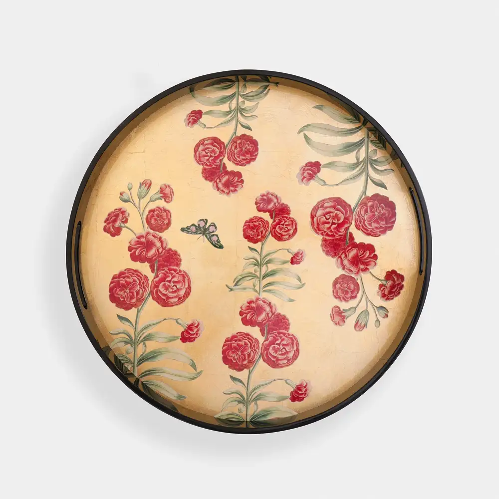 Gold Floral Round Serving Tray