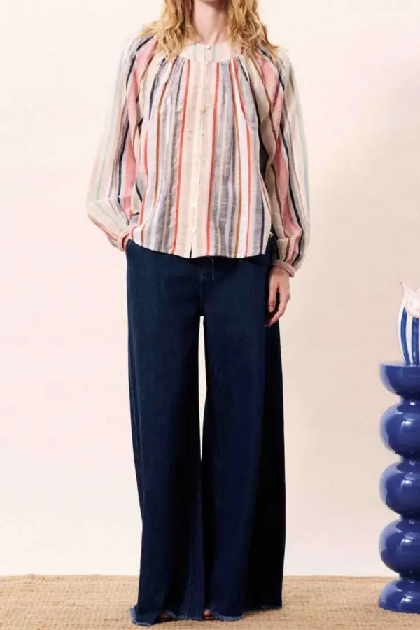 Striped Button Front Oversized Shirt