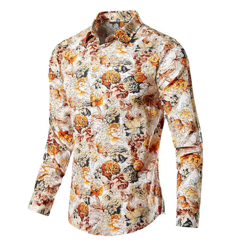 Men's Narrow-cut Floral Shirt With Classic Collar And Full Button Placket