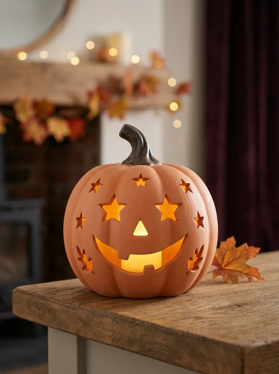Cutout Ceramic-Look Halloween Pumpkin Light