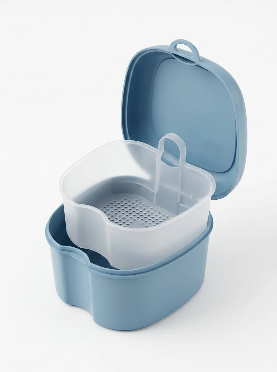 Denture Bath Case with Strainer Basket