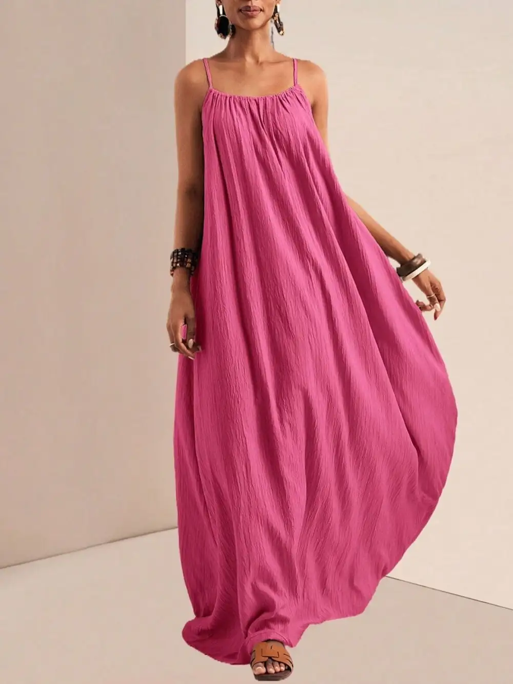 Ruched Spaghetti-Strap Maxi Dress