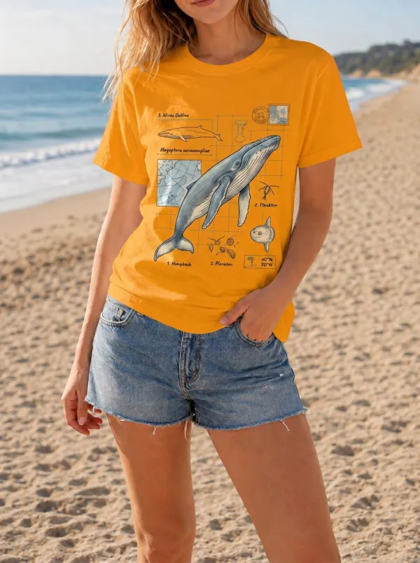 Women's Marine Biology Lover Humpback Whale Scientific Chart Printed T-shirt