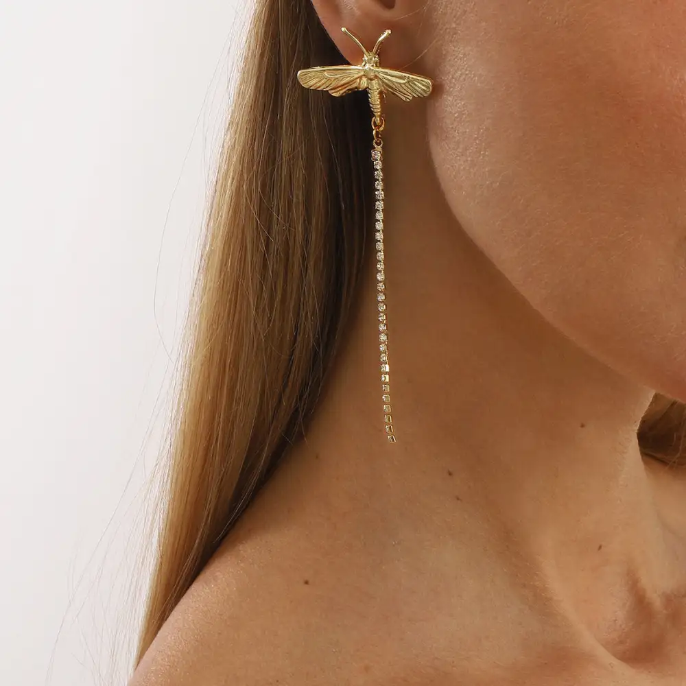 Retro Geometric Dragonfly Fringe Earrings