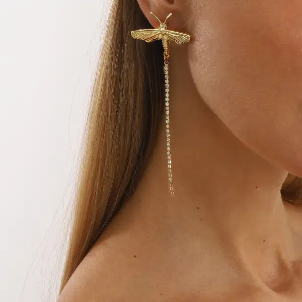 Retro Geometric Dragonfly Fringe Earrings