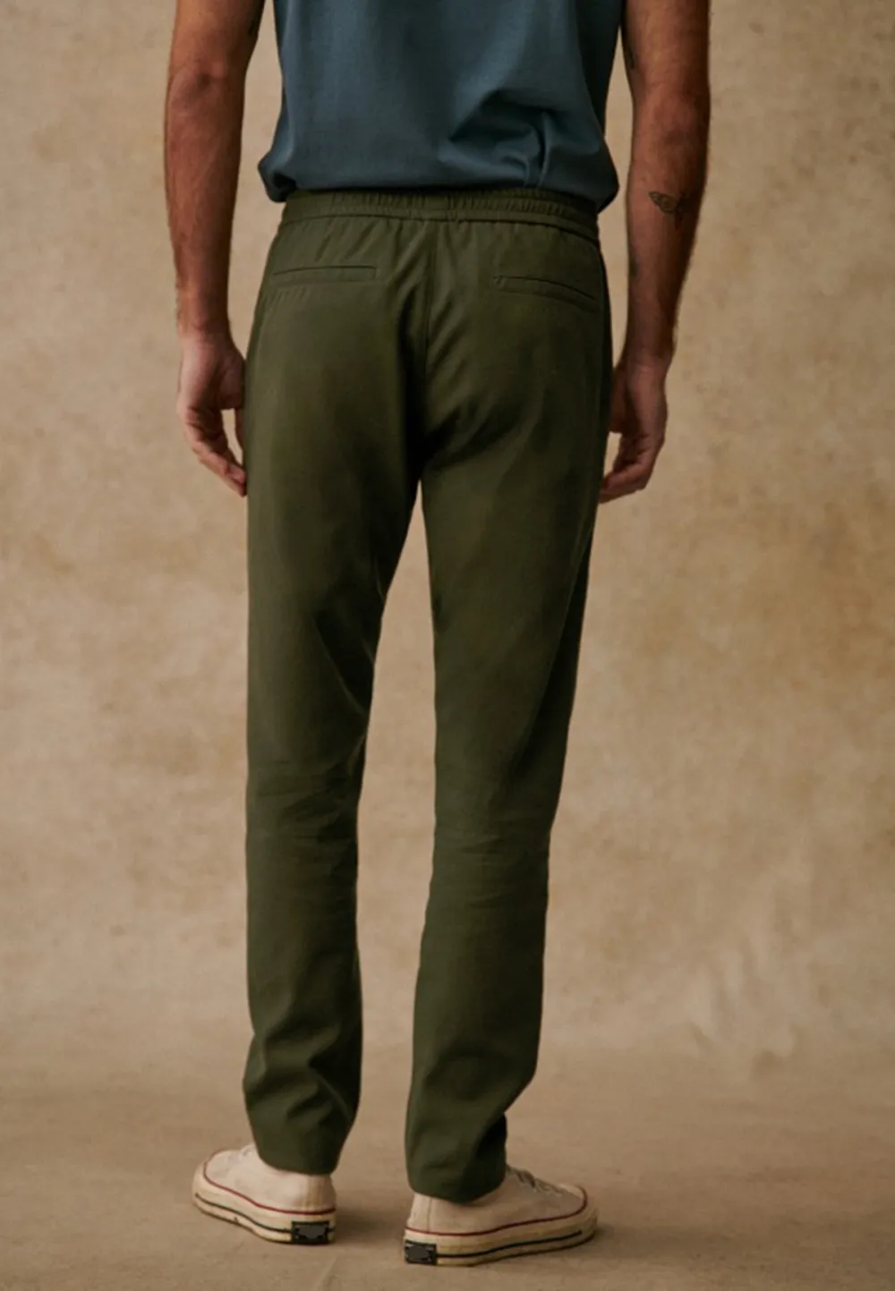 Olive Green Cotton Linen Blend Casual Trousers