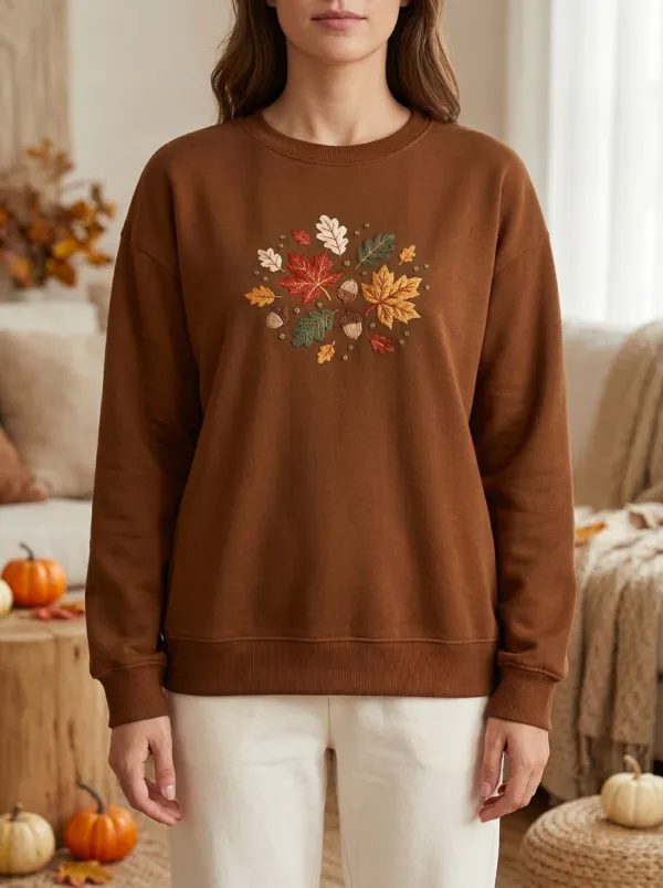 Maple-Leaf Embroidered Acorn Graphic Sweatshirt