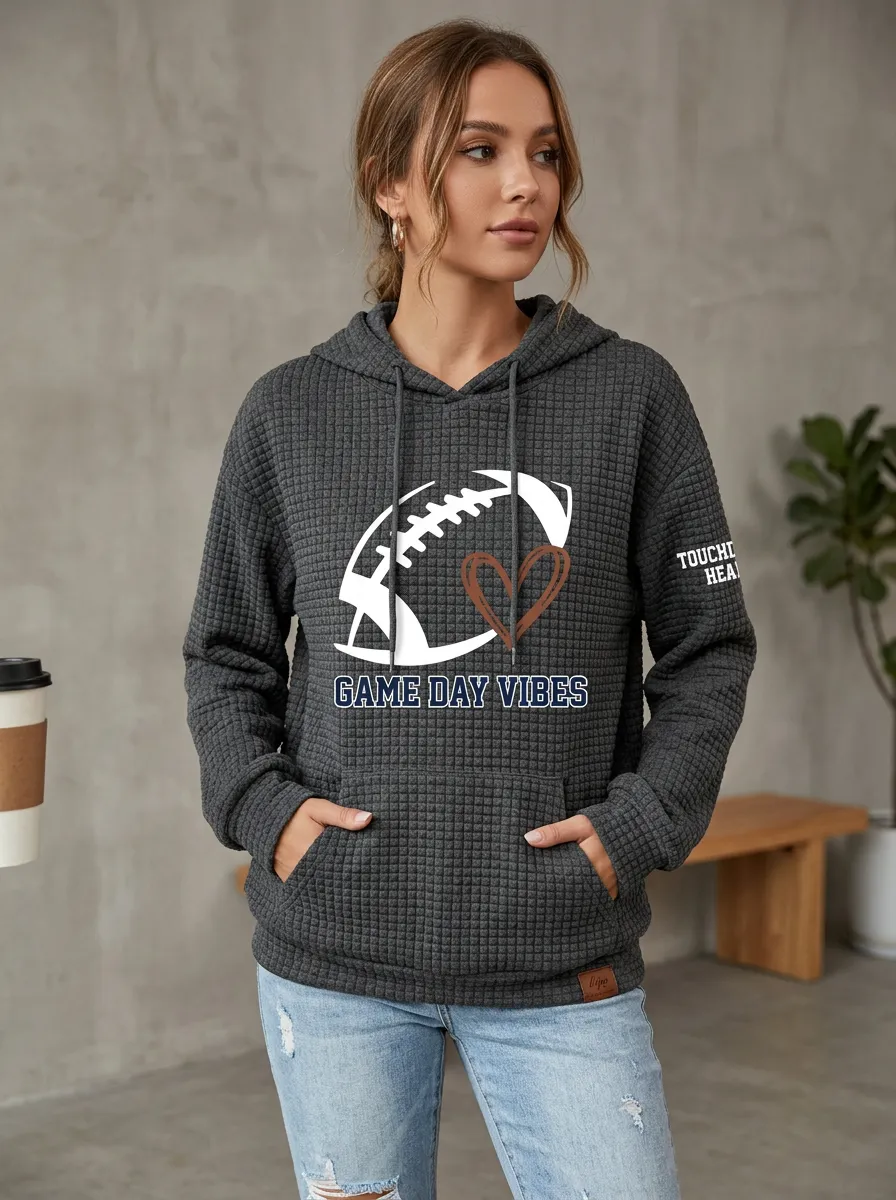 Women's Gridiron Day Vibes Heart Waffle Hoodie